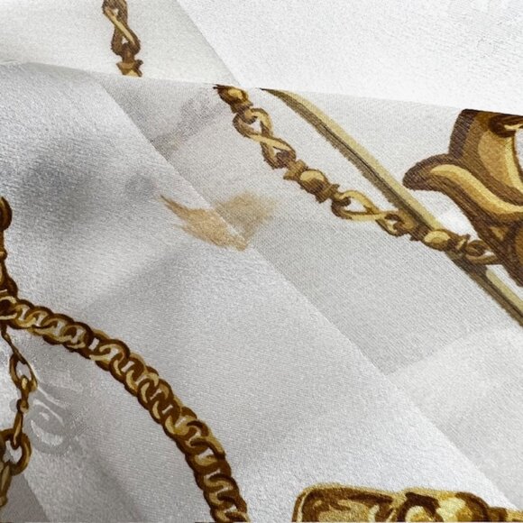 Vgt  Christian Dior 100% Silk Chiffon Scarf  34"  Ivery God  Chain Black (33 - Picture 10 of 14